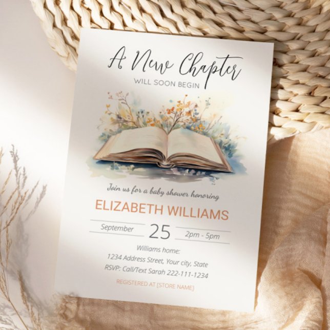Elegantens vattenfärg Ett nytt kapitel för babyklä Inbjudningar (A new chapter baby shower invitation)