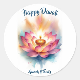Elegantens vattenfärg Lotus Diwali Runt Klistermärke