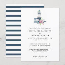 Elegantens vattenfärgsfyr Nautical Minimalist Inbjudningar