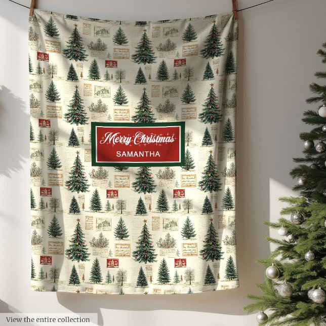 Elegantens vattenfärgsnostalgisk julklapp fleecefilt (Elegant watercolor nostalgic Christmas gift Fleece Blanket)