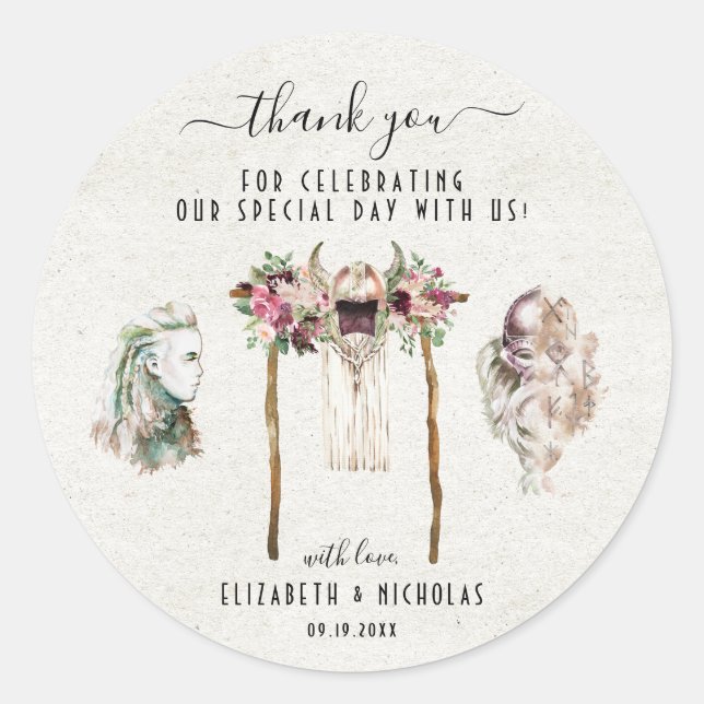 Elegantens vattenfärgsvisning | Bröllopsförmån Runt Klistermärke (Framsida)