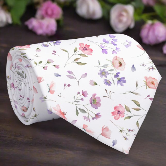 Elegantens Vild blommar på vit bakgrund Bröllop Slips (Skapare uppladdad)