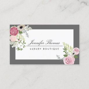 Elegantens Vintage Blommigt Design Vit/Grått Visitkort
