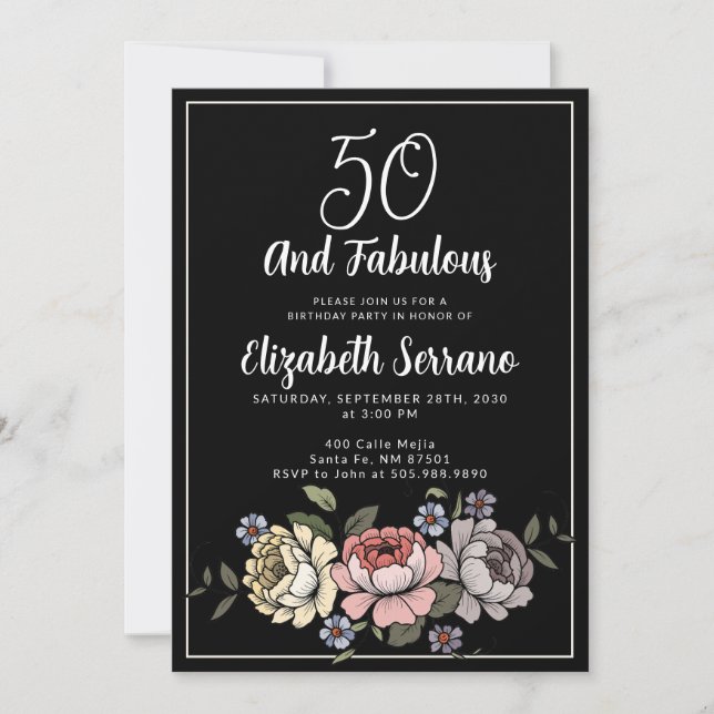 Elegantens Vintage Blommigtar 50 och födelsedag Inbjudningar (Framsida)