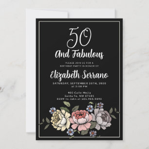 Elegantens Vintage Blommigtar 50 och födelsedag Inbjudningar