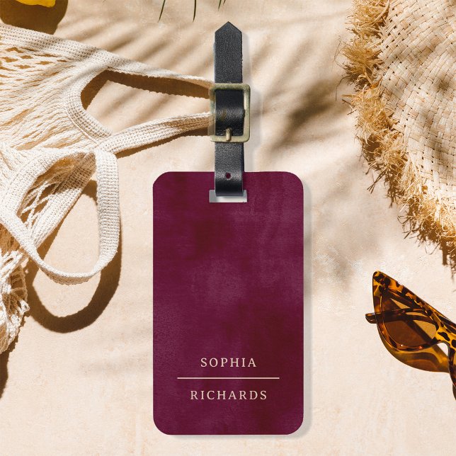 Elegantens Vintage | Enkel minimal Burgundy Bagagebricka (A professional yet stylish luggage tag to take along on any journey, from business travel to fun!)