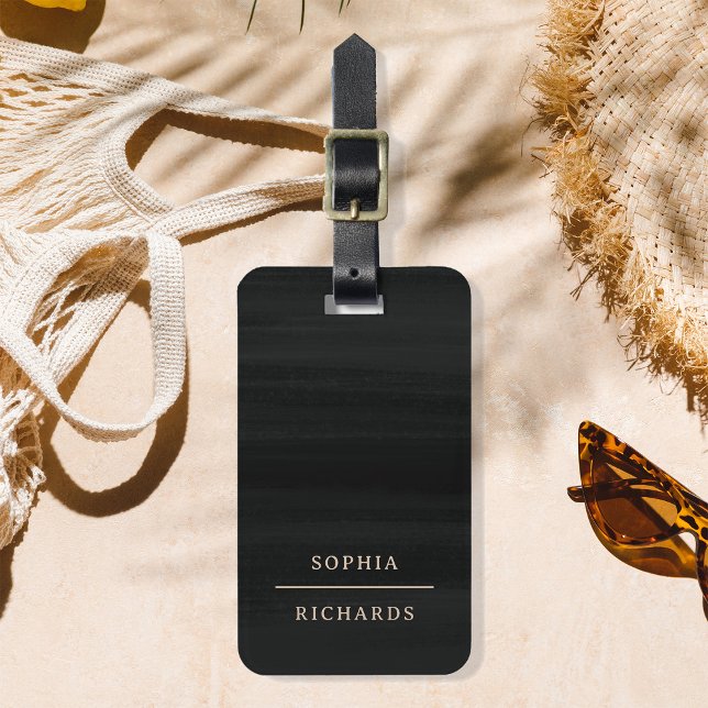 Elegantens Vintage | Enkel minimal svart Bagagebricka (An elegant, professional luggage tag that is stylish enough to accompany you anywhere!)