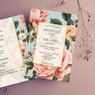 Elegantens vintage persiko-blommigt i en inbjudningar