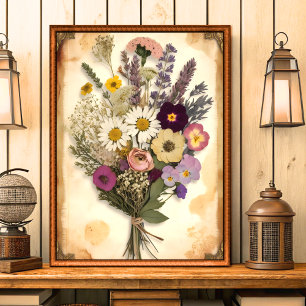Elegantens Vintage Pressad blomstrande golvväggsko Poster
