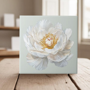 Elegantens vita blomstrande peony fransk land kakelplatta