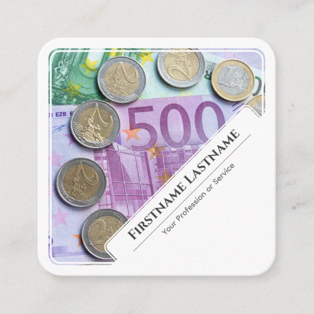Elegantens vita finansexperter för europengar fyrkantigt visitkort (Framsida)