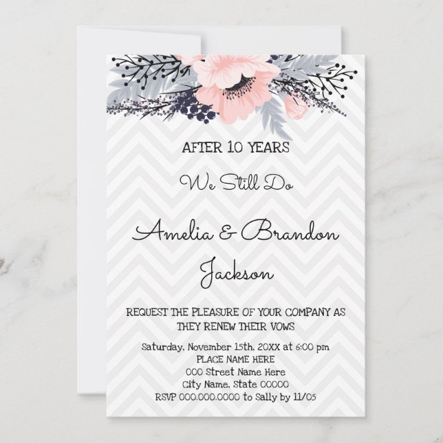 Eleganter Flowers Bröllop-årsdagen för förnyelse Inbjudningar (Framsida)