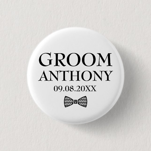 Eleganter för Groom Black Snyggt Bröllop Knapp (Framsida)