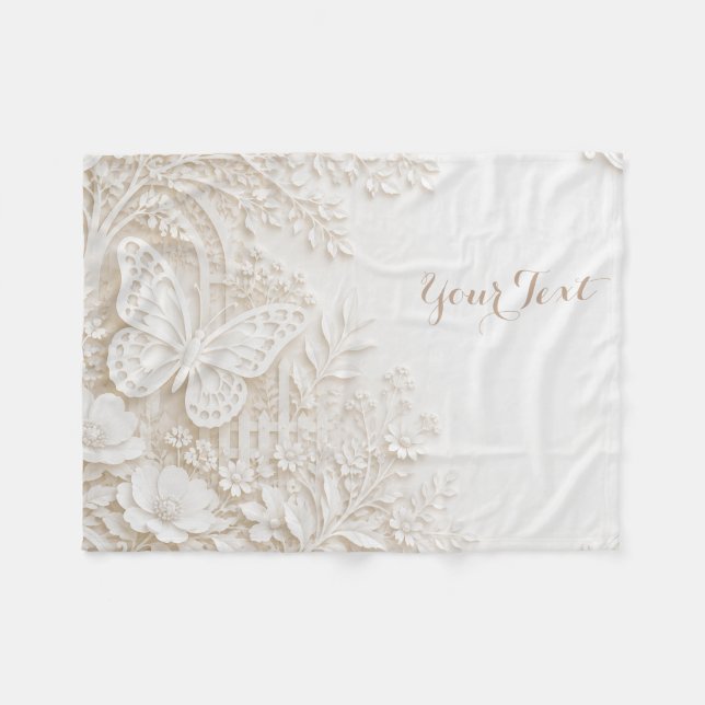 Eleganter Papercut Schmetterling mit Blumenrahmen Fleecefilt (Framsidan (Horisontell))
