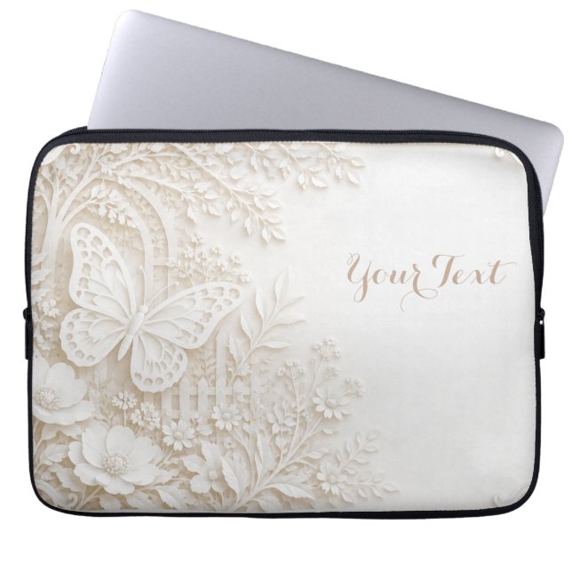 Eleganter Papercut Schmetterling mit Blumenrahmen Laptop Fodral (Framsidan)