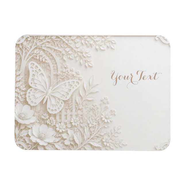 Eleganter Papercut Schmetterling mit Blumenrahmen Magnet (Horisontell)