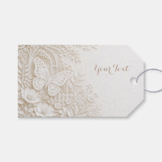 Eleganter Papercut Schmetterling mit Blumenrahmen Presentetikett