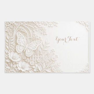 Eleganter Papercut Schmetterling mit Blumenrahmen Rektangulärt Klistermärke