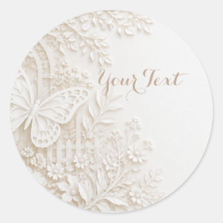 Eleganter Papercut Schmetterling mit Blumenrahmen Runt Klistermärke
