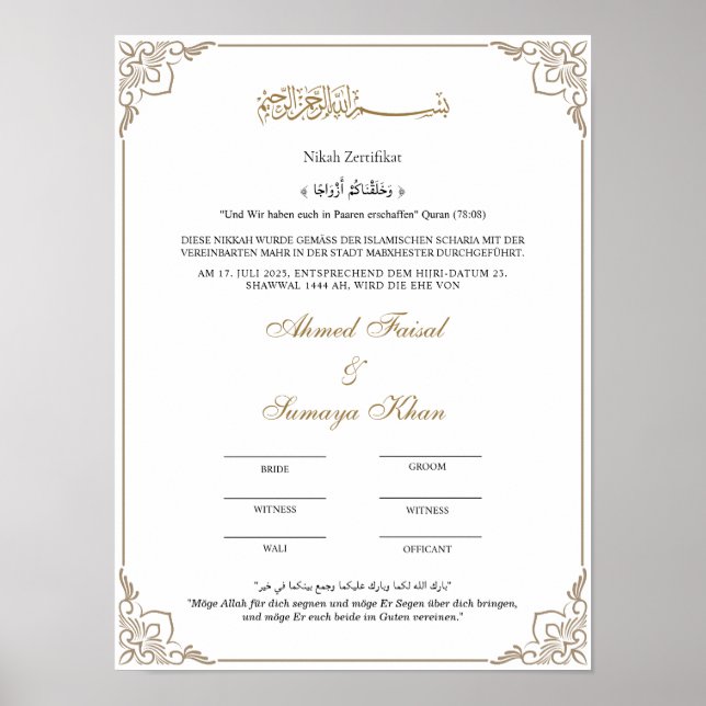 Eleganter Rahmen Muslimische Nikah Zertifikat Poster (Framsidan)