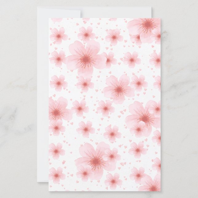 Elegantes Briefpapier mit Kirschblüten und Herzen (Framsida)