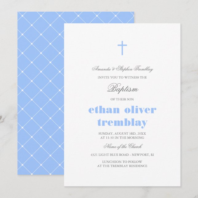 Elegantgrått & tänder - slösa det arga dop inbjudningar (Fram/baksida)