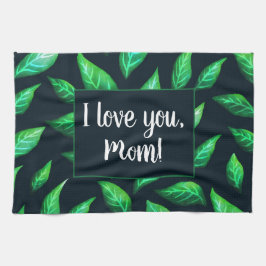 Elegantgrönt lämnar den botaniska kärlekmamman kökshandduk