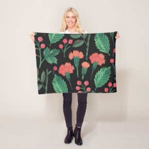 Elegantgrönt lämnar och blommar den ullfilten fleecefilt