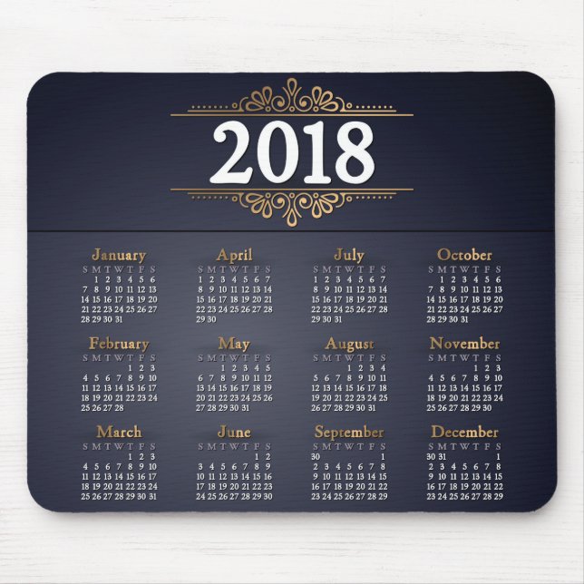 Elegantguld 2018 och blåttkalender | Mousepad Musmatta (Framsidan)