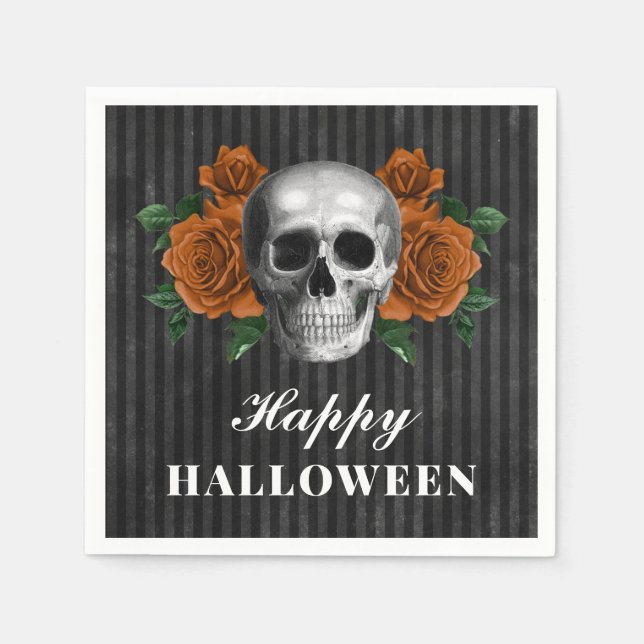 Elegantiska gotiska rosor & dödskalle Gott Hallowe Pappersservett (Framsidan)