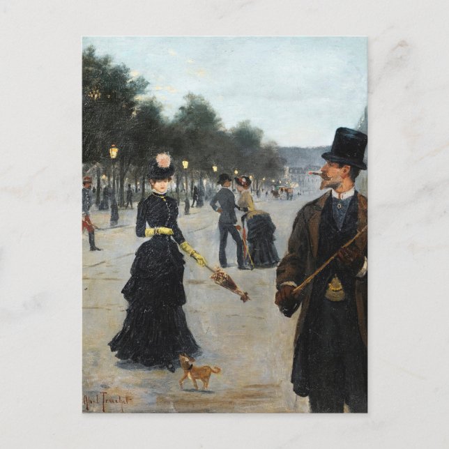 Élégants Promenading i Paris | Louis Abel-Truchet Vykort (Framsida)