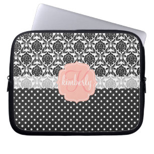 Elegantsvart & för vit damastast för rosor laptop fodral