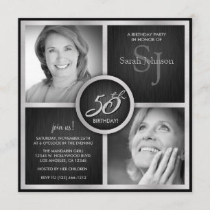 Elegantsvart och 50th födelsedagfoto för silver inbjudningar