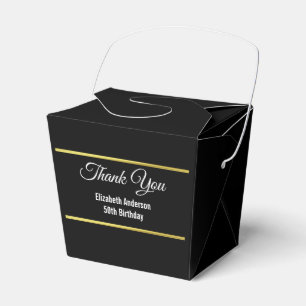 Elegantsvart och guld- födelsedagtack för Faux Presentaskar