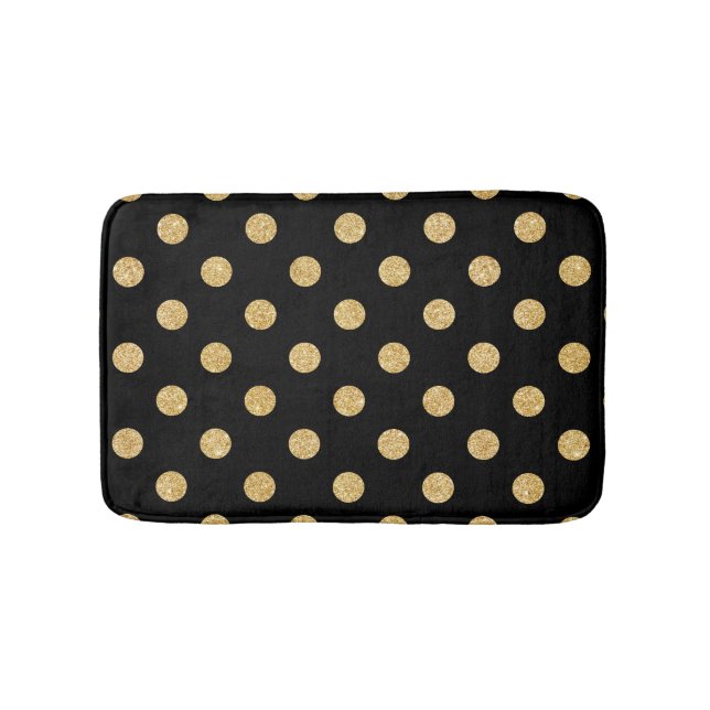Elegantsvart och guld- glitterpolka dotsmönster badrumsmatta (Framsidan)