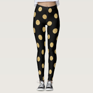 Elegantsvart och guld- glitterpolka dotsmönster leggings