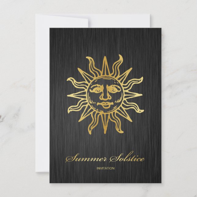 Elegantsvart och guld- metallisk sommarSolstice Inbjudningar (Framsida)
