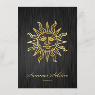 Elegantsvart och guld- metallisk sommarSolstice Inbjudningar
