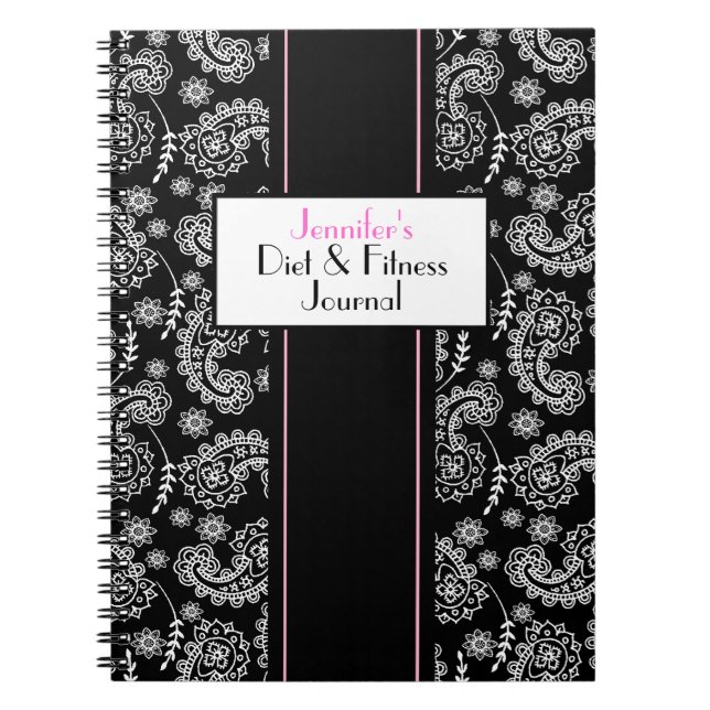Elegantsvart & vitPaisley beställnings- journal Anteckningsbok (Framsidan)