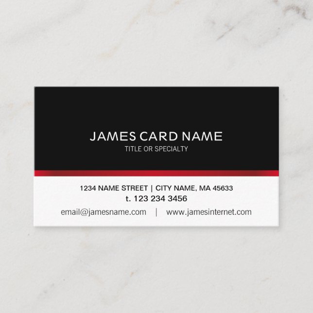 Elegantsvart/vitröd linjevisitkort visitkort (Framsida)