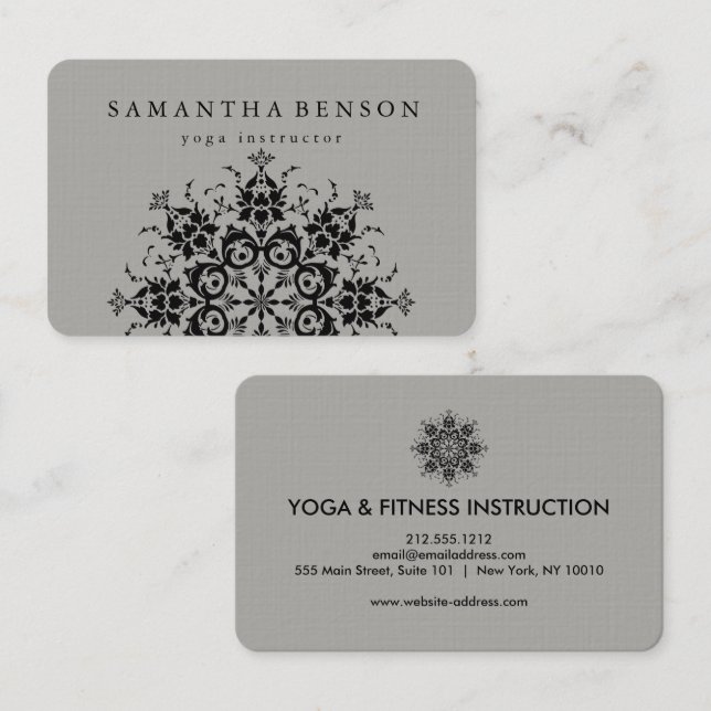 Elegantsvart & Yoga för grå färgblommalogotyp Visitkort (Fram/baksida)