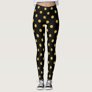 Elegantsvarten och guld omkullkastar Polka pricker Leggings