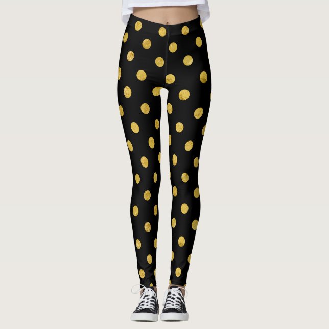 Elegantsvarten och guld omkullkastar Polka pricker Leggings (Framsida)