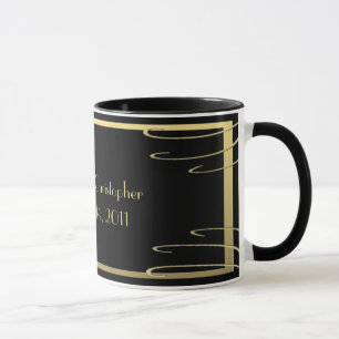 Elegantsvarten och guld virvlar runt mugg