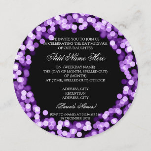Elegantt bat mitzvah purpurfärgat Sparkly ljus Inbjudningar