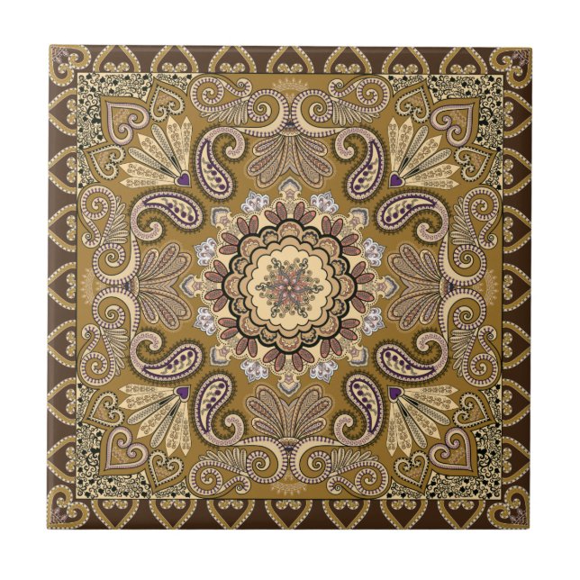 Elegantt beige Paisley mönster Kakelplatta (Framsidan)