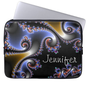 Elegantt blåttsvartguld virvlar runt känd Fracta Laptop Sleeve