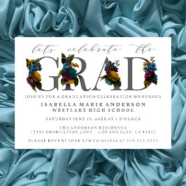 ELEGANTT BLOMSTRET UTBILDNINGSFIRANDE PARTYINVITAT INBJUDNINGAR