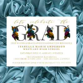 ELEGANTT BLOMSTRET UTBILDNINGSFIRANDE PARTYINVITAT INBJUDNINGAR