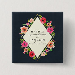 Elegantt bröllop för ram för vattenfärgblommor | knapp